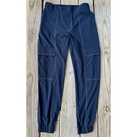 ATHLETA CHELSEA UTILITY‎ JOGGER Sz 2 Navy Stretch Cargo Zip Pocket Pull On Pants - Picture 4 of 10
